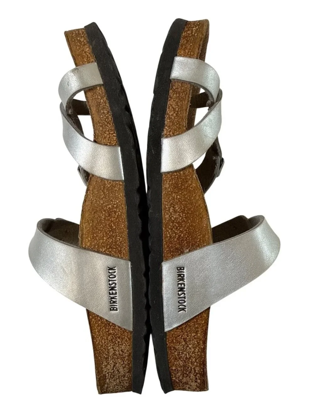 Birkenstock Mayari Birko-Flor Leather Sandals~Size 8~Silver Criss Cross P19 09